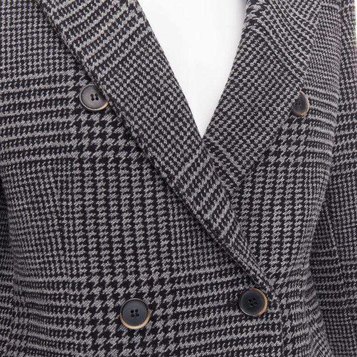 MSGM 2022 grey black wool houndstooth color block double breasted coat IT40 S