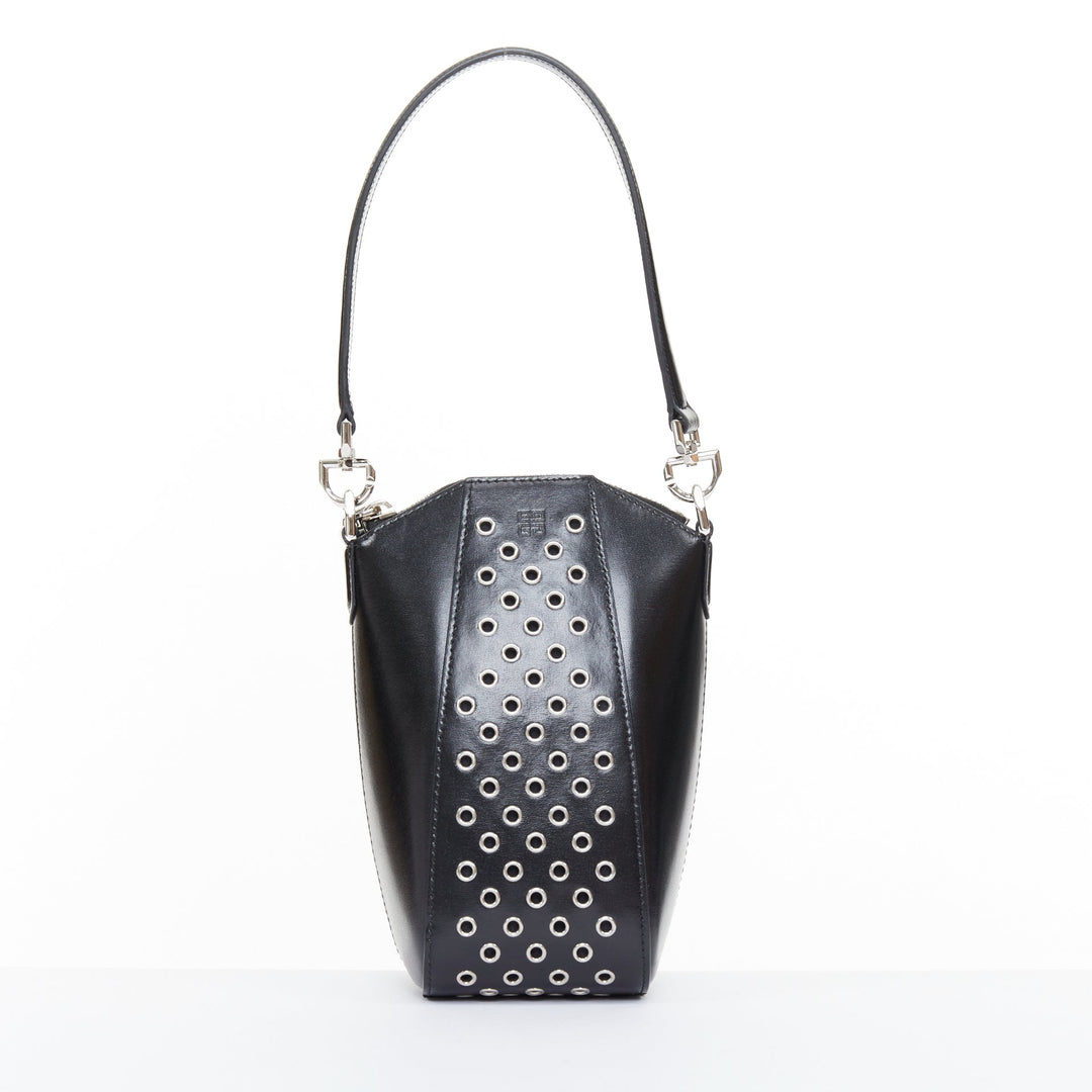 rare GIVENCHY Runway Antigona Vertical silver eyelets black box calfskin bag