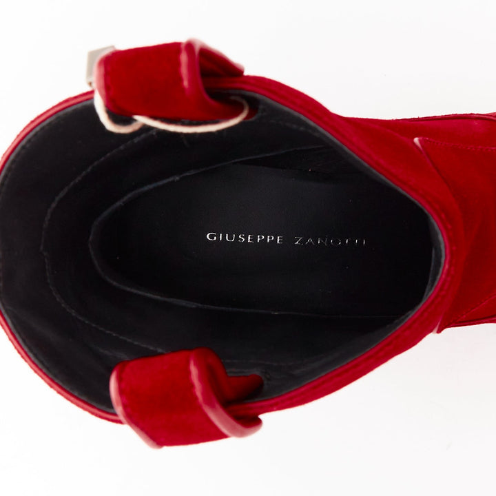 GIUSEPPE ZANOTTI Elna 55 red velvet leather cuban western cowboy boots EU36
