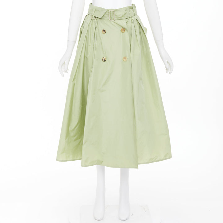 MAX MARA 2019 matcha green double breasted taffeta belted trench skirt IT36 XXS