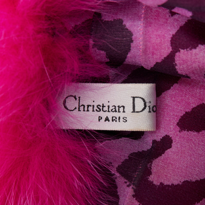 rare CHRISTIAN DIOR John Galliano 2005 Vintage pink fur leopard silk panel shawl