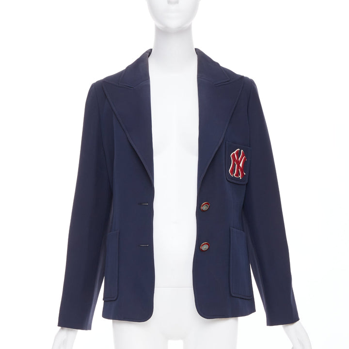 GUCCI NY Yankees 2018 Alessandro Michele navy wool silk blazer jacket IT42 M