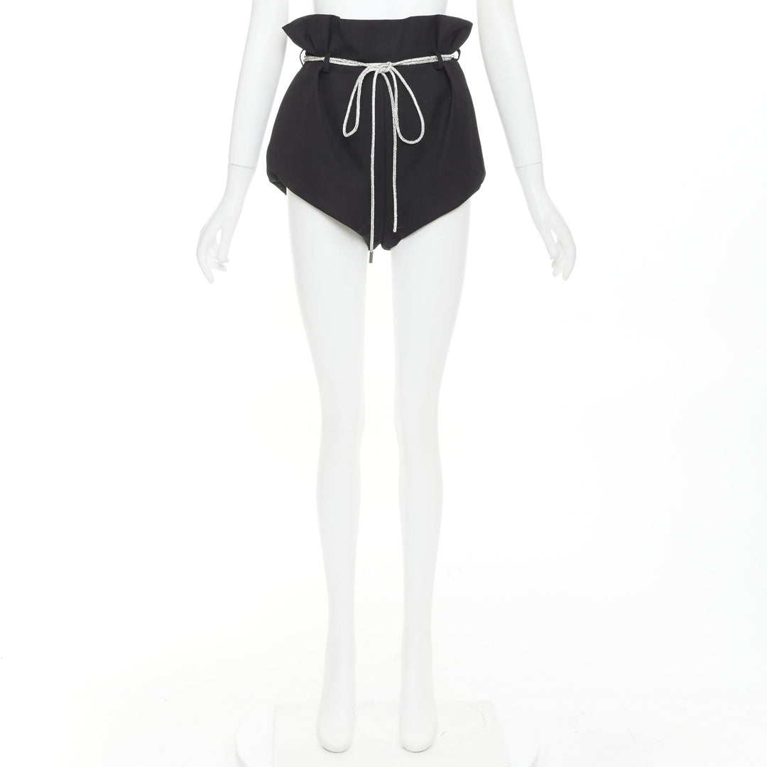 ALEXANDRE VAUTHIER SS2021 Runway black crepe silver crystal rope belt shorts