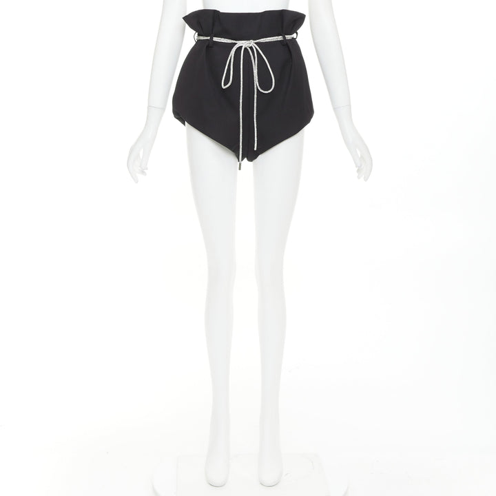 ALEXANDRE VAUTHIER SS2021 Runway black crepe silver crystal rope belt shorts