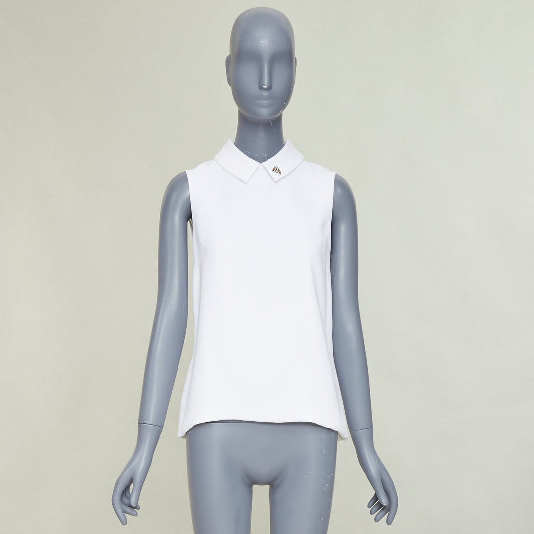 DIOR white crepe yellow crystal embroidered bee collar blouse FR38 M