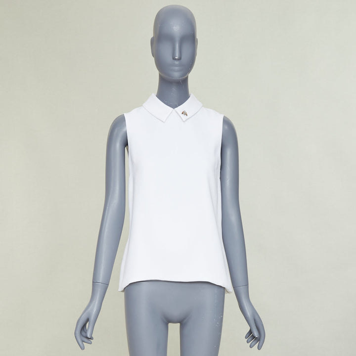 DIOR white crepe yellow crystal embroidered bee collar blouse FR38 M