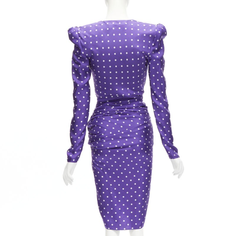 ALEXANDRE VAUTHIER Runway purple polka dot puff shoulder wrapped dress FR34 XS