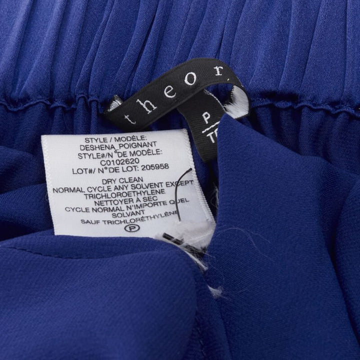 THEORY cobalt blue 100% silk black elastic cross band open. back maxi dress XS