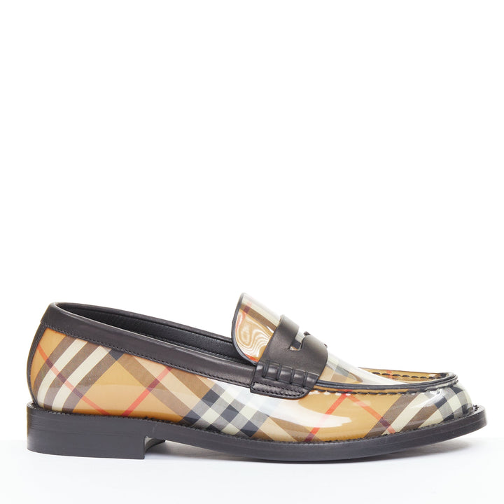 BURBERRY Bedmont Vintage Check patent leather classic penny loafers EU37.5