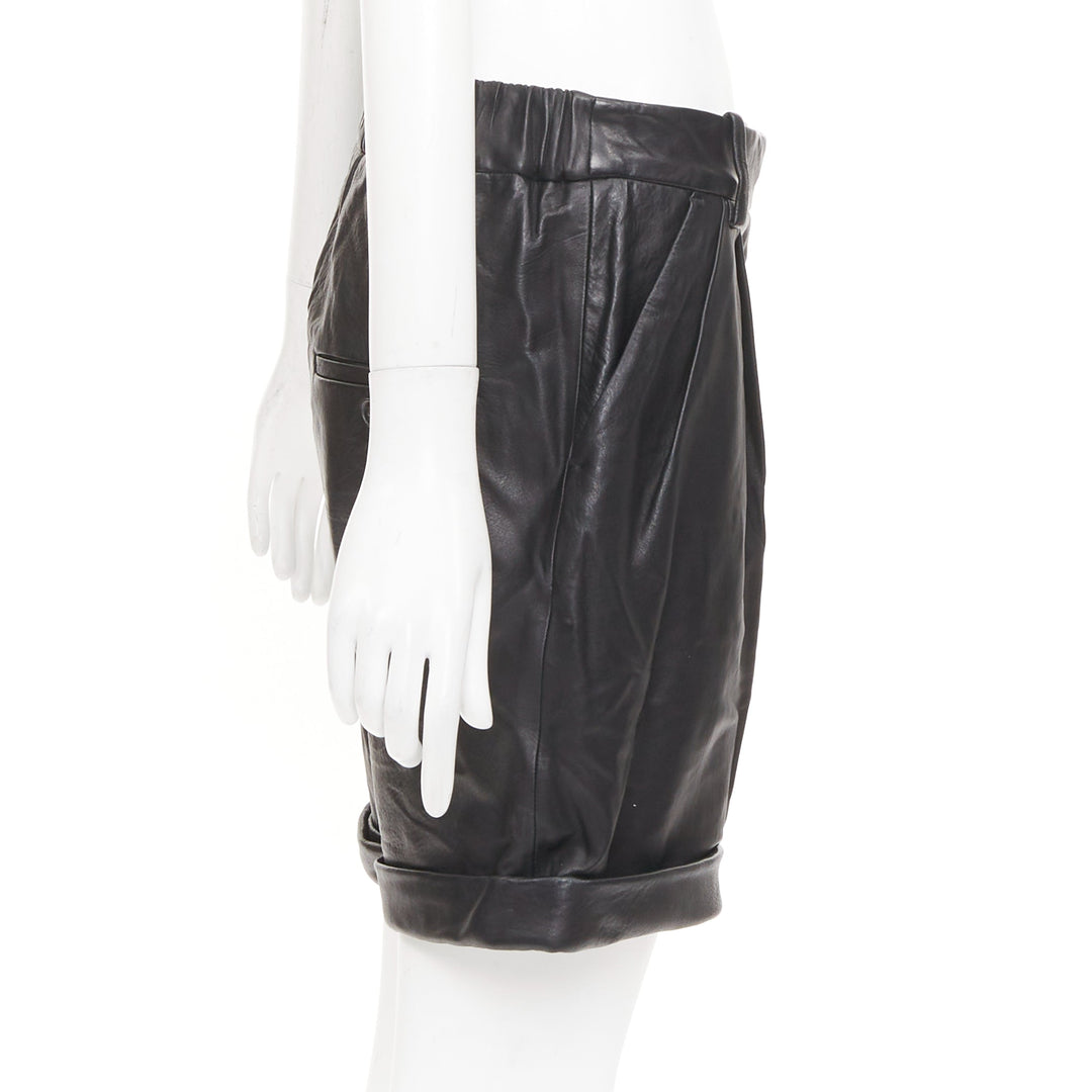 3.1 PHILLIP LIM black lambskin leather pleated front rolled cuffs bottom US0 XS