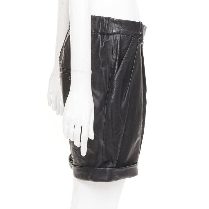 3.1 PHILLIP LIM black lambskin leather pleated front rolled cuffs bottom US0 XS