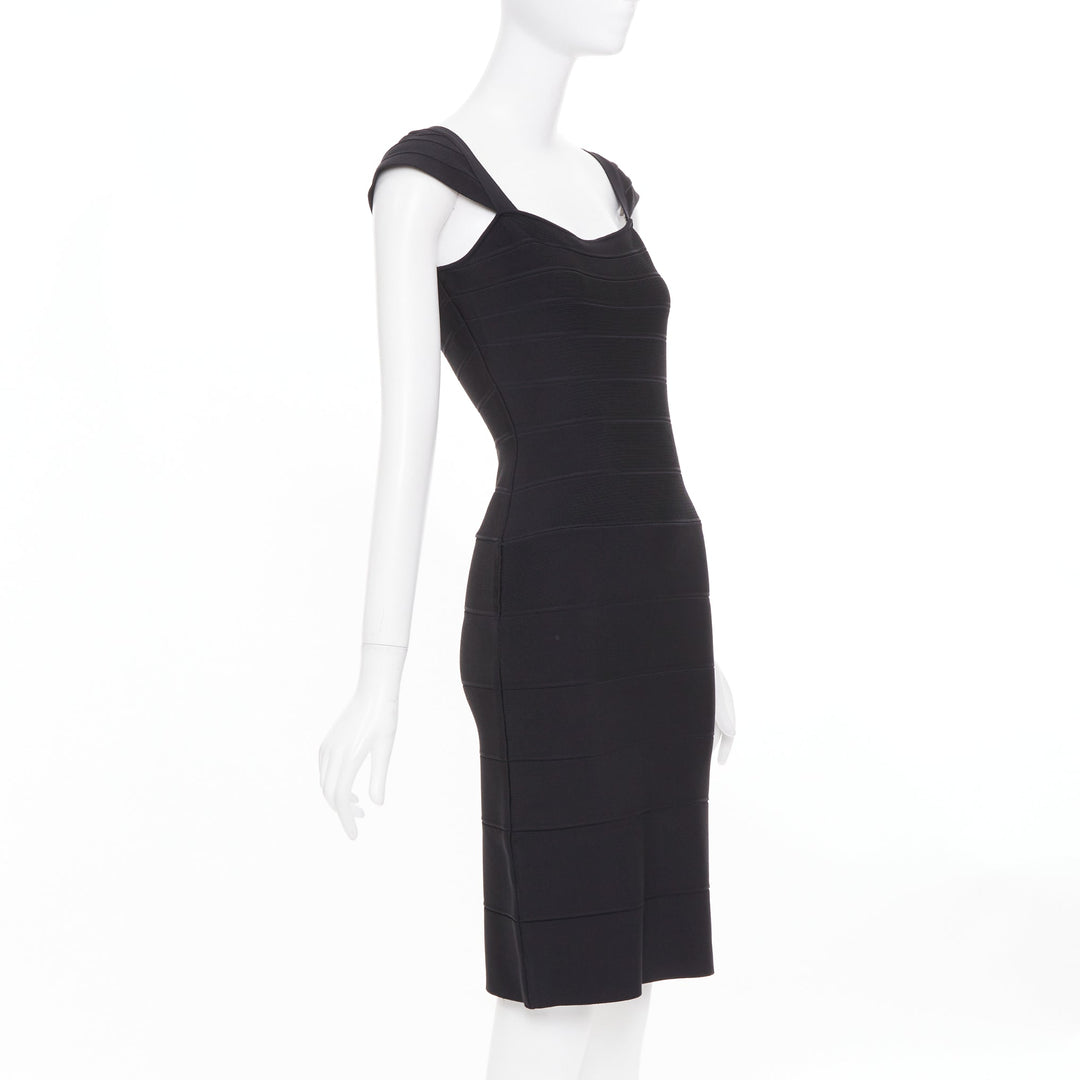 HERVE LEGER Kristen black bandage sculpted shoulder open side bodycon dress S