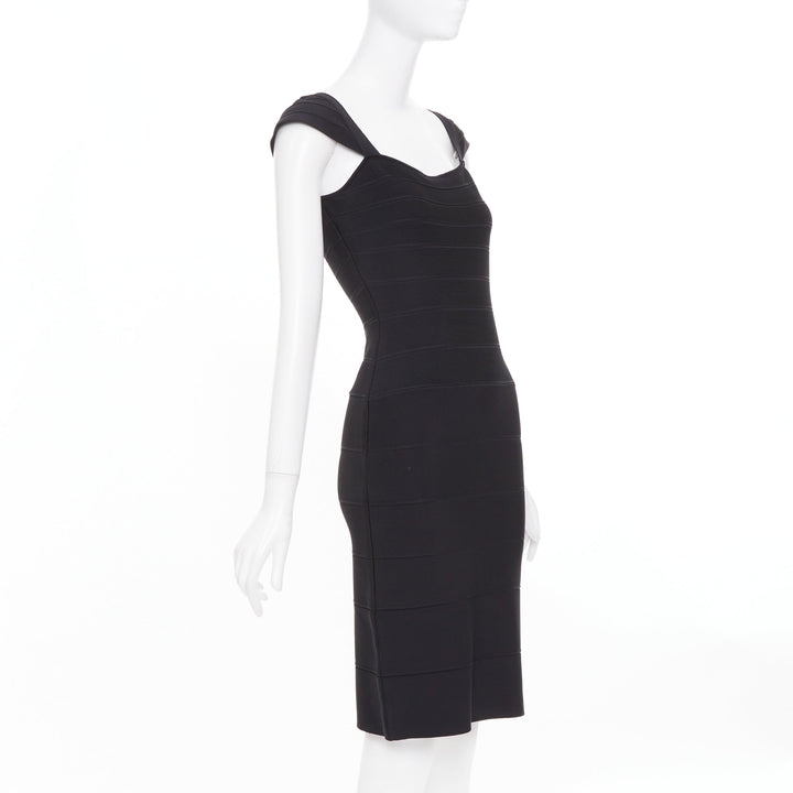 HERVE LEGER Kristen black bandage sculpted shoulder open side bodycon dress S
