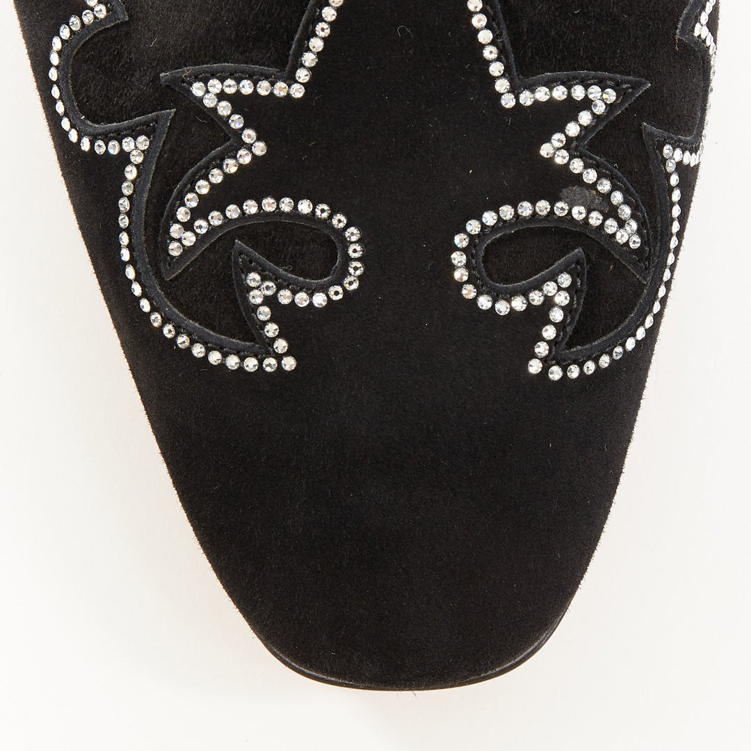 CHRISTIAN LOUBOUTIN Dandysiago Western black crystal strass suede loafer EU43