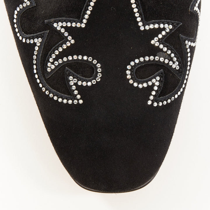 CHRISTIAN LOUBOUTIN Dandysiago Western black crystal strass suede loafer EU43