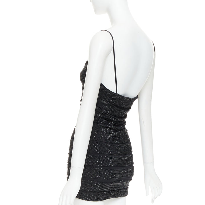 ALEXANDRE VAUTHIER  black crystal strass stretched panel bandage mini slip dress