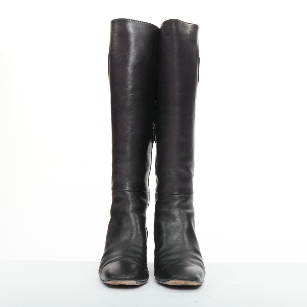 ROGER VIVIER Belle black patent leather split buckle pointy kitten boots EU38