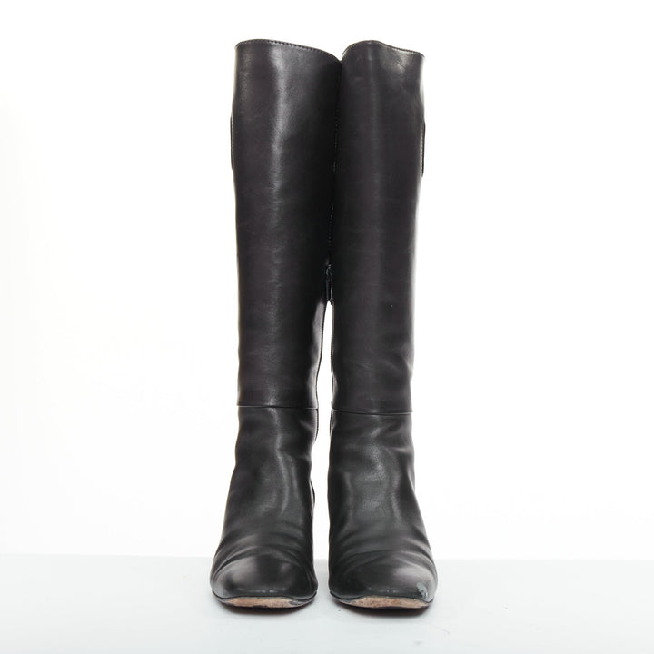 ROGER VIVIER Belle black patent leather split buckle pointy kitten boots EU38
