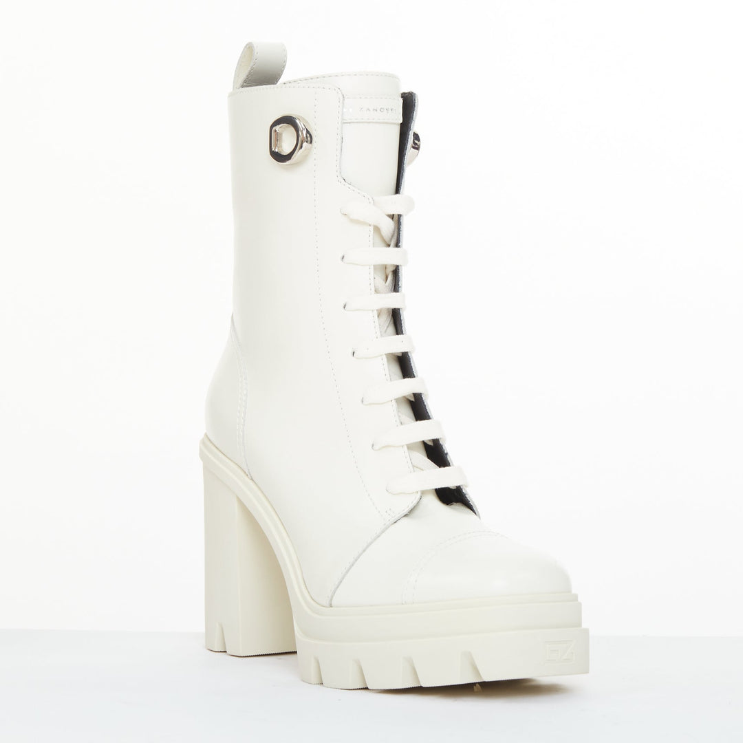 GIUSEPPE ZANOTTI Cubalibre white leather chunky block heel ankle boots EU39