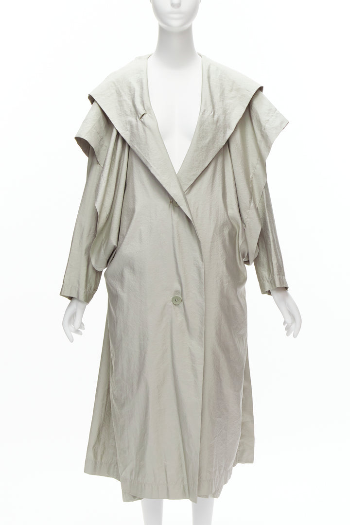 ISSEY MIYAKE 1986 Vintage Runway grey hooded sleeve layer draped overcoat JP9 M