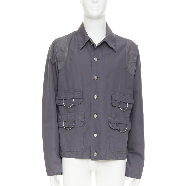 NAMACHEKO 2022 Lupon grey cotton linen silver D-ring utilitarian shirt jacket L