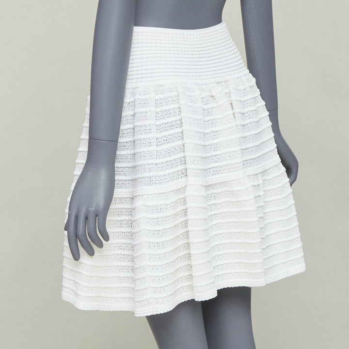 ALAIA ivory viscose blend tiered horizontal knit fit flared skirt FR36 S