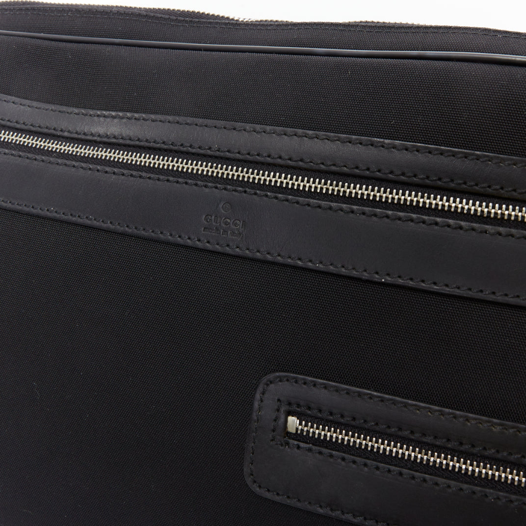 GUCCI VINTAGE black nylon leather trim crossbody messenger laptop bag