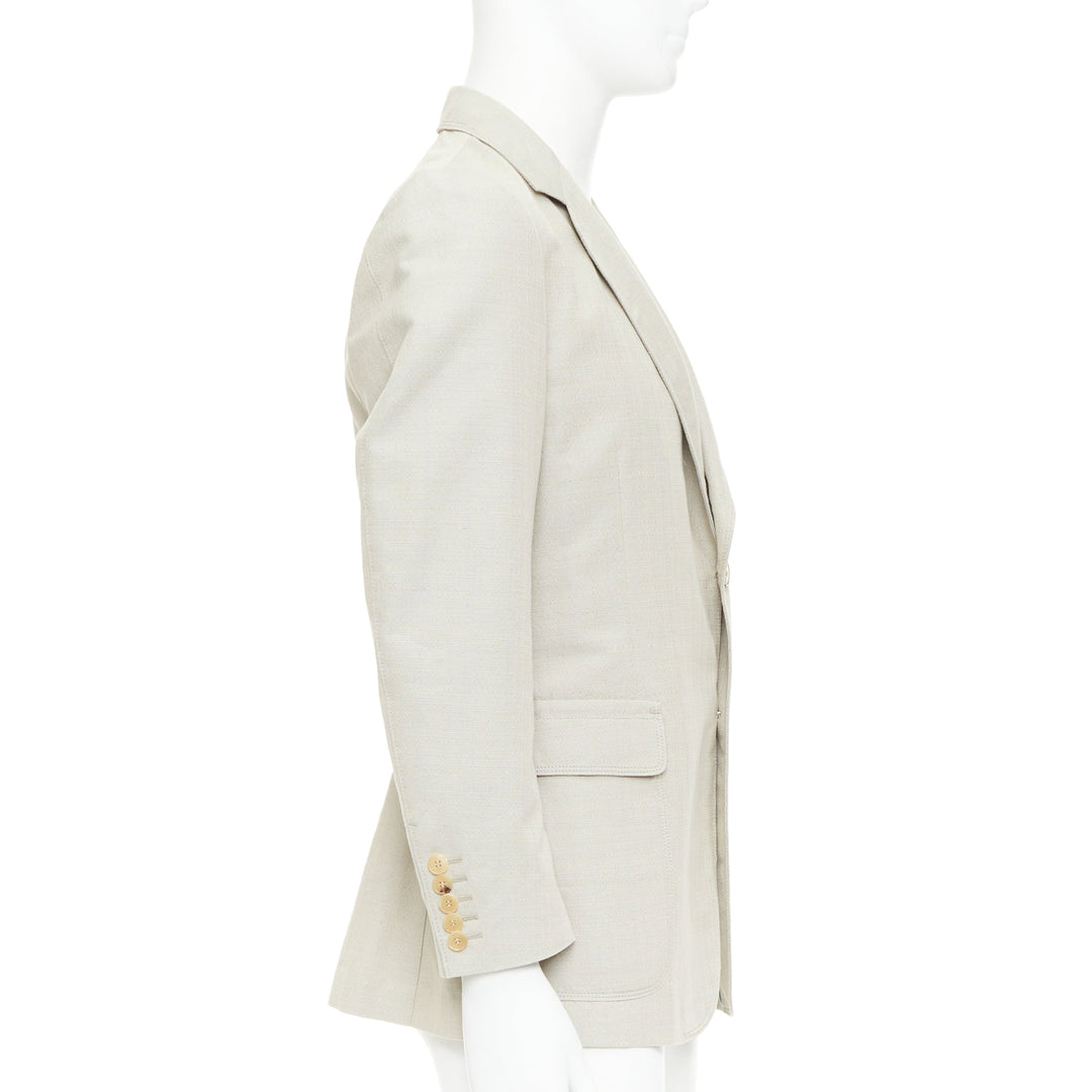 GUCCI Vintage stone cotton mohair single breasted pocket blazer jacket IT52 L