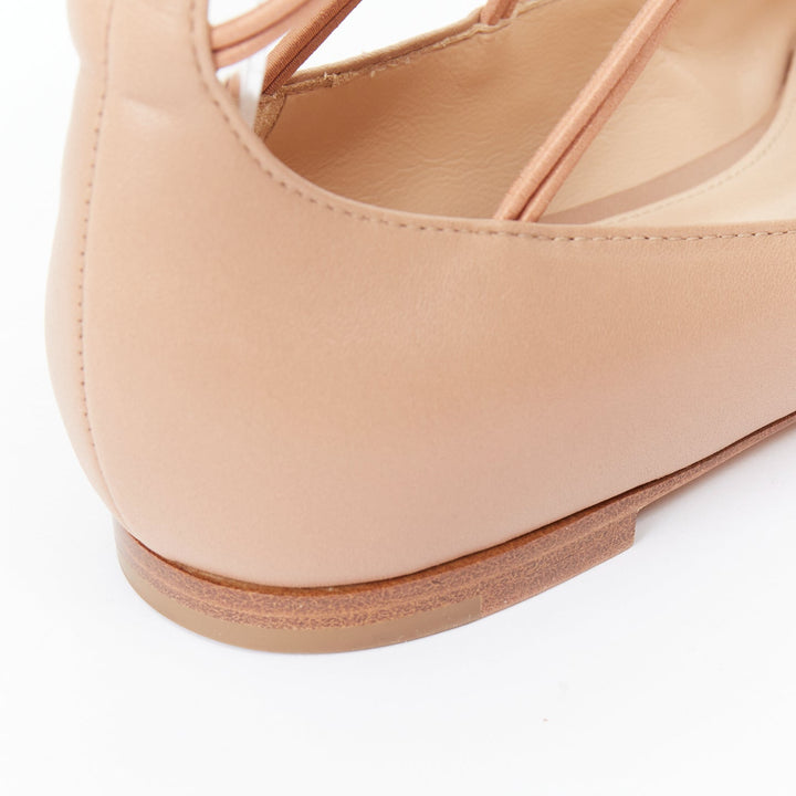 GIANVITO ROSSI nude leather button multi strap pointed ballerina flats EU37.5