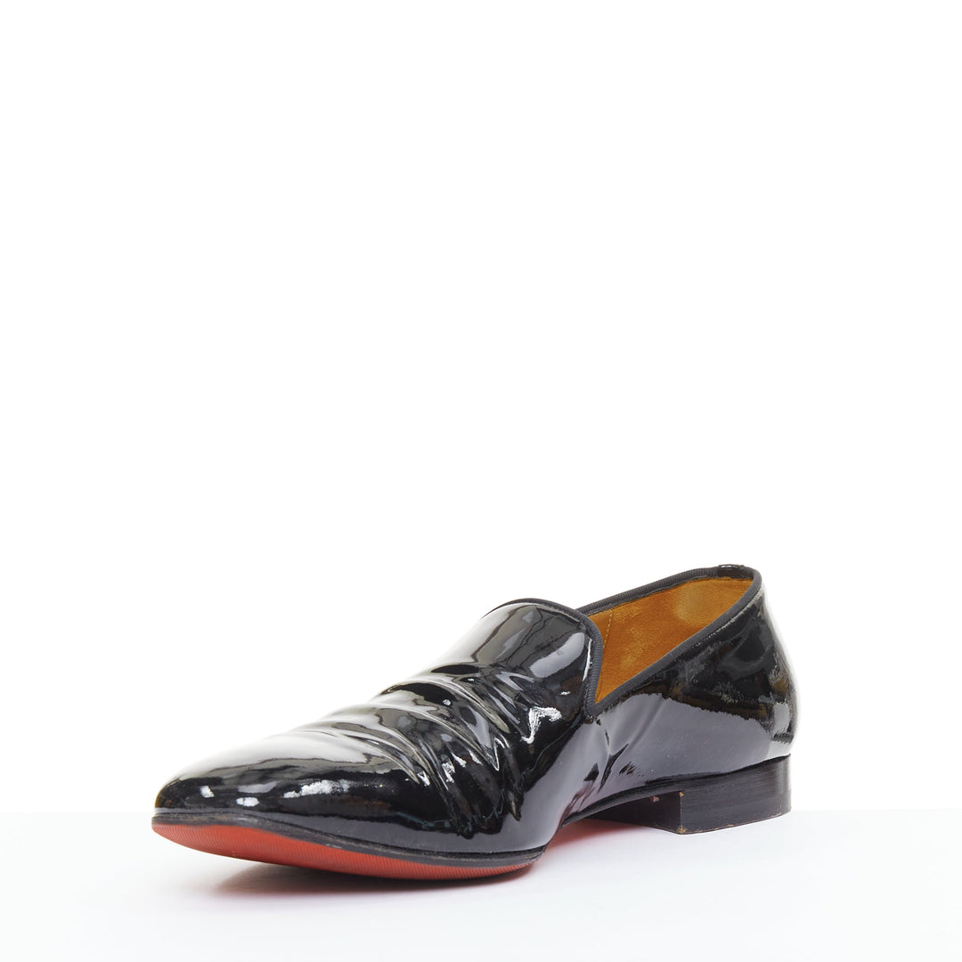 CHRISTIAN LOUBOUTIN Dandelion black patent almond dress tuxedo loafer EU43.5