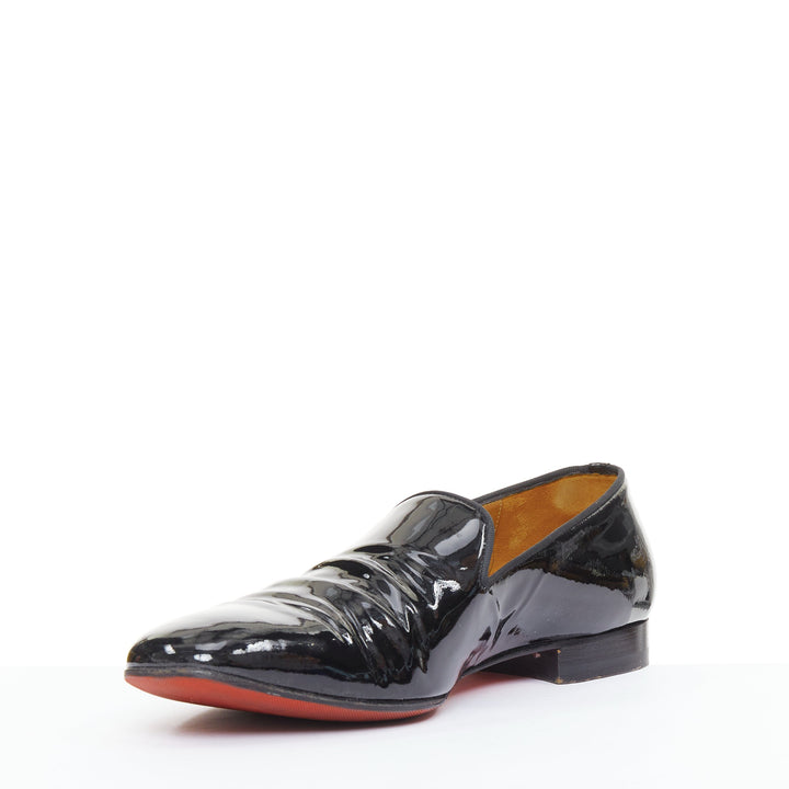 CHRISTIAN LOUBOUTIN Dandelion black patent almond dress tuxedo loafer EU43.5