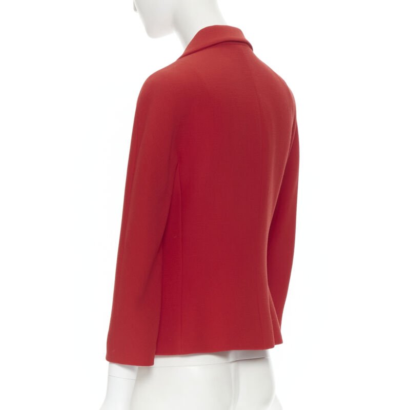 Female mannequin wearing Dolce Gabbana Red Wool Women Suit in Size IT42 | Available at JHROP