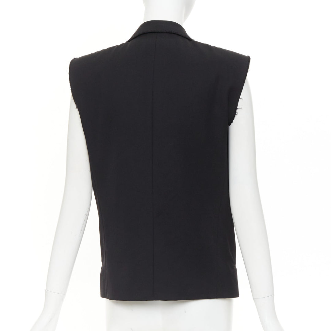 SAINT LAURENT 2016 Surf Sound black cut sleeves raw edged exposed pads vest FR36