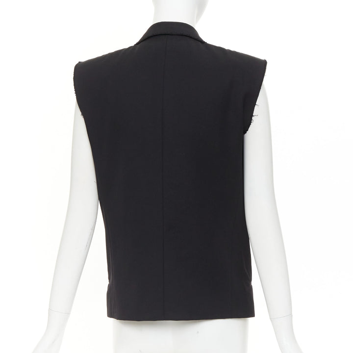 SAINT LAURENT 2016 Surf Sound black cut sleeves raw edged exposed pads vest FR36