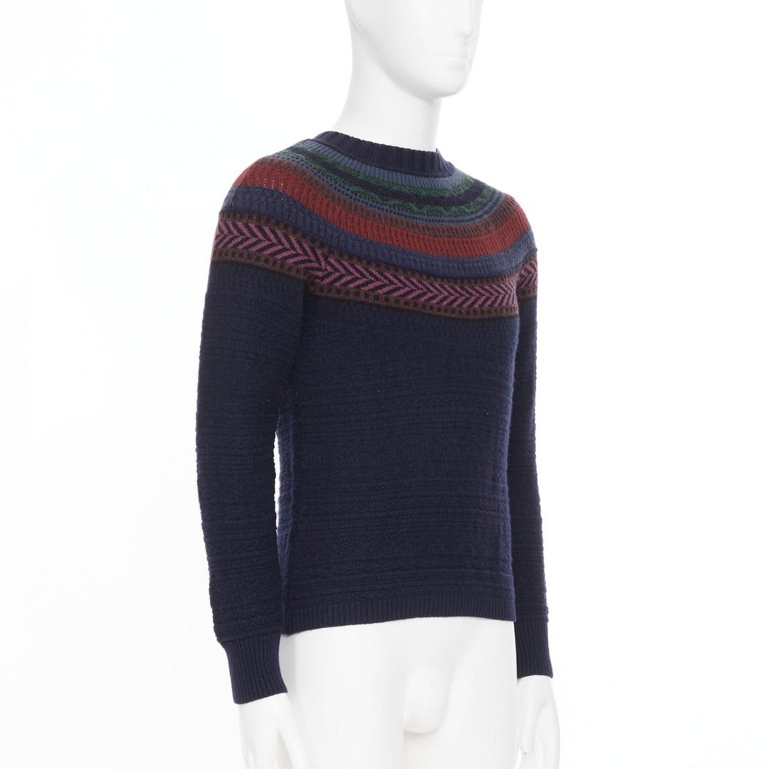 BURBERRY PRORSUM 2014 Runway geometric Fair Isle yoke lambswool knit sweater M