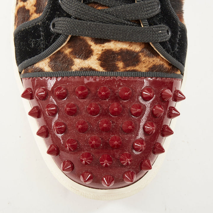 CHRISTIAN LOUBOUTIN Louis Junior Spikes leopard calf hair low top sneakers EU39