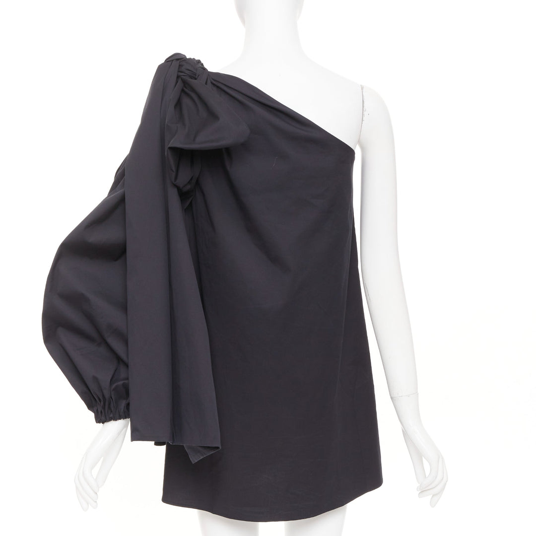 BERNADETTE Lucette black asymmetric one shoulder puff sleeve dress IT36 XXS