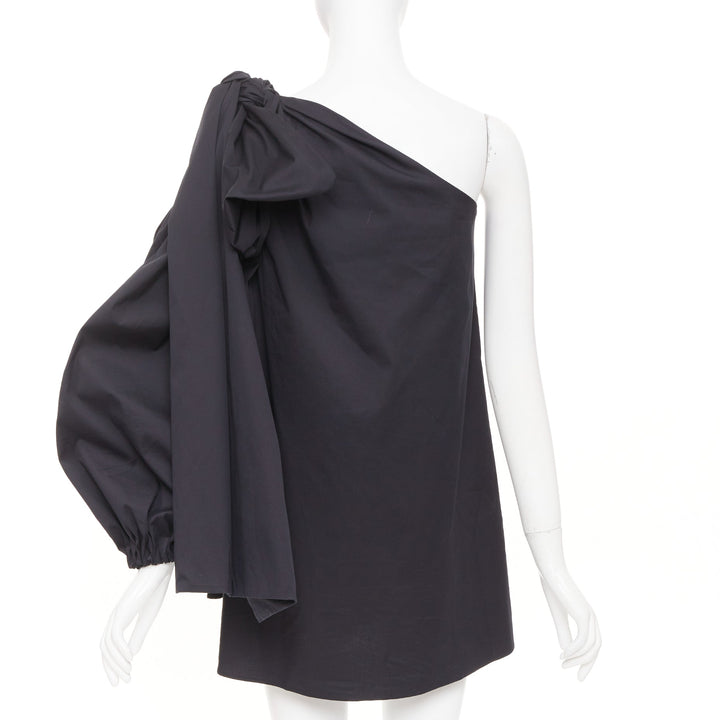 BERNADETTE Lucette black asymmetric one shoulder puff sleeve dress IT36 XXS
