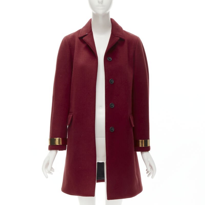 BURBERRY PROPRSUM 90% cashmere blend red gold metal bar coat IT38 XS