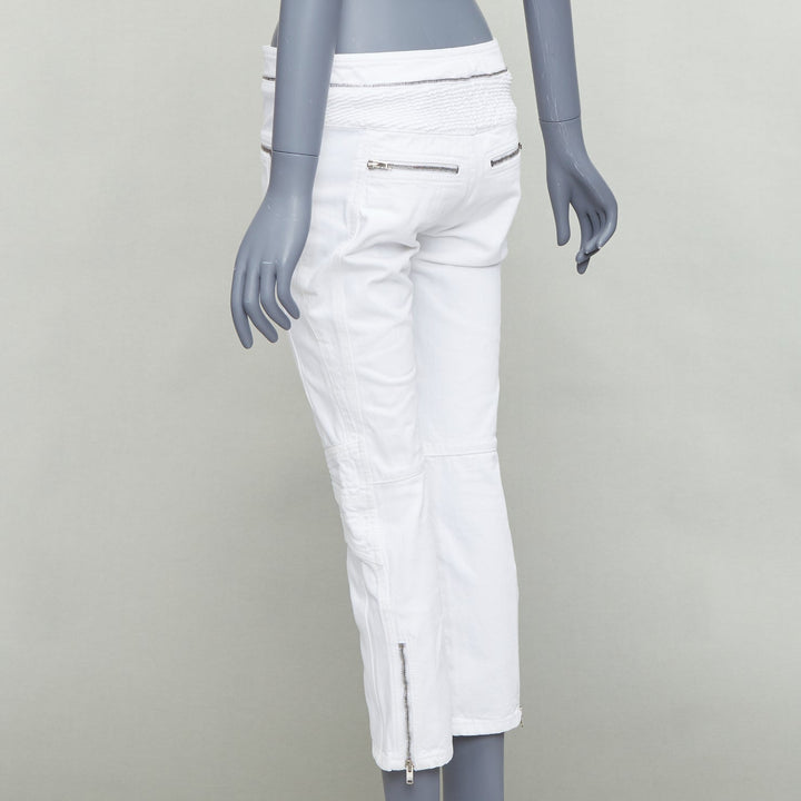 ISABEL MARANT Loma white denim silver zip panelled biker jeans FR34 XS