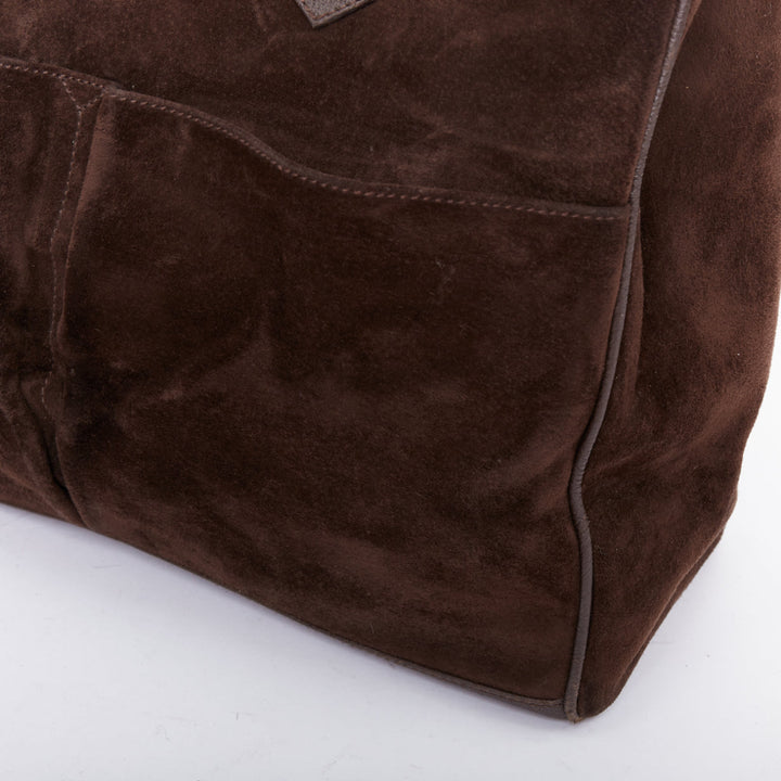 GUCCI Vintage Bamboo brown suede leather nude handle satchel bag
