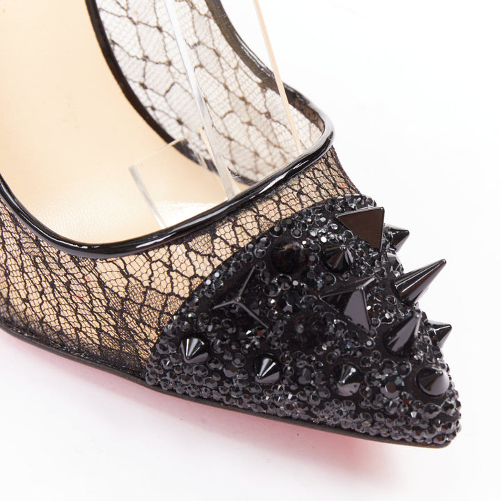 CHRISTIAN LOUBOUTIN Picks &Co Potpourri 120 black lace spike strass pumps EU37.5