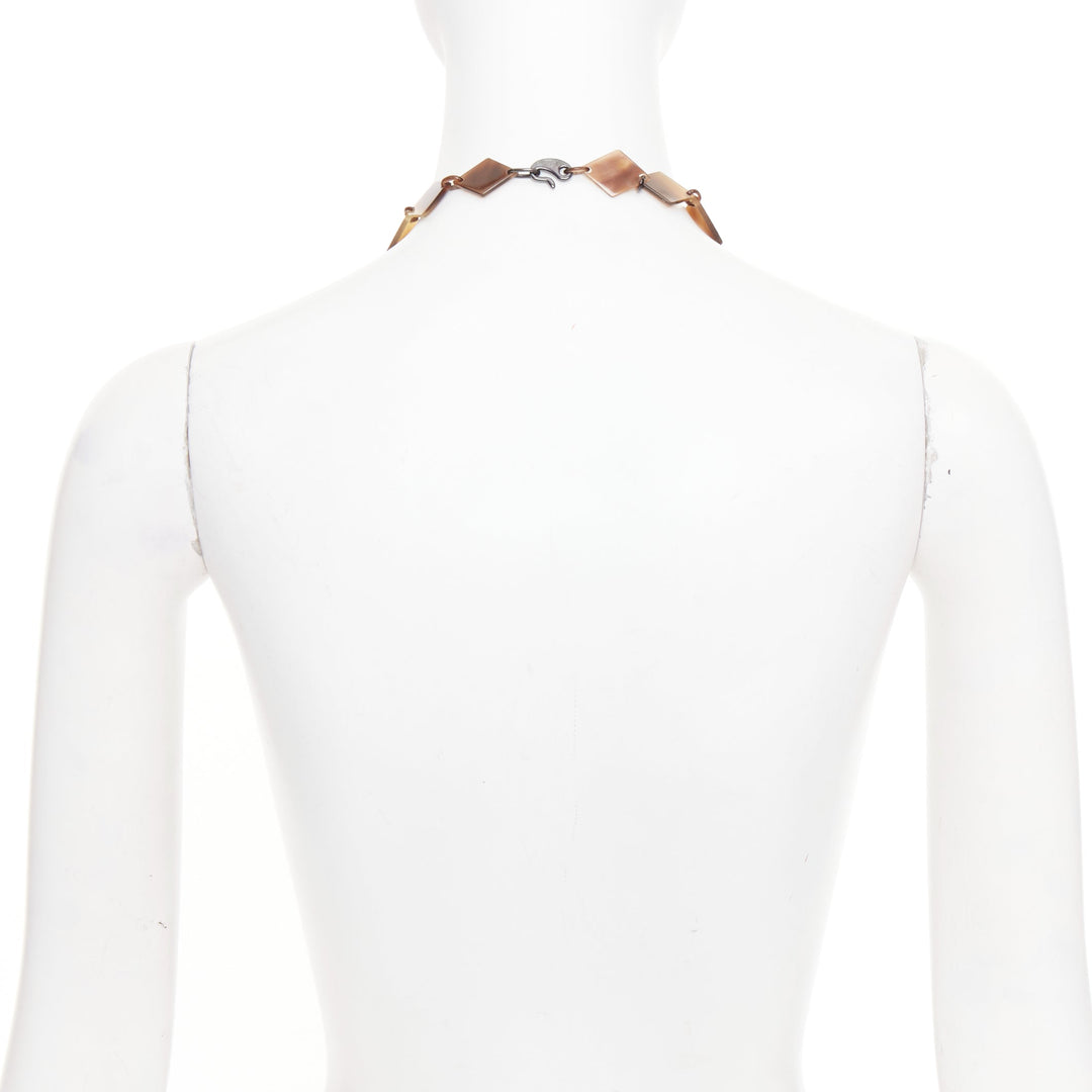HERMES Lena Buffalo Horn 925 sterling silver diamond shape sautoir necklace
