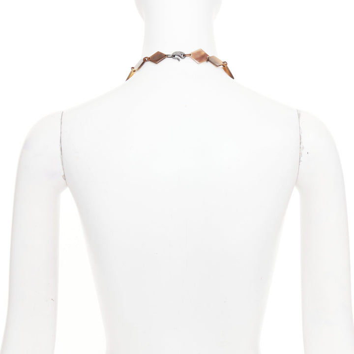 HERMES Lena Buffalo Horn 925 sterling silver diamond shape sautoir necklace