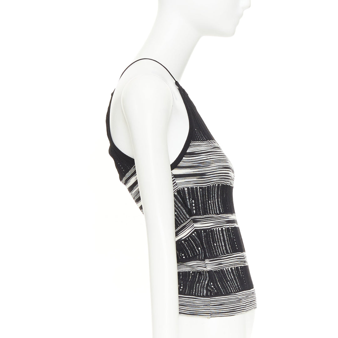 MISSONI black white cotton multi horizontal striped open knit halter top IT38 XS