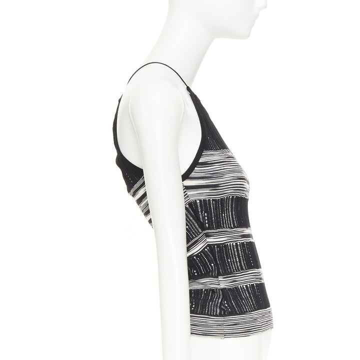 MISSONI black white cotton multi horizontal striped open knit halter top IT38 XS
