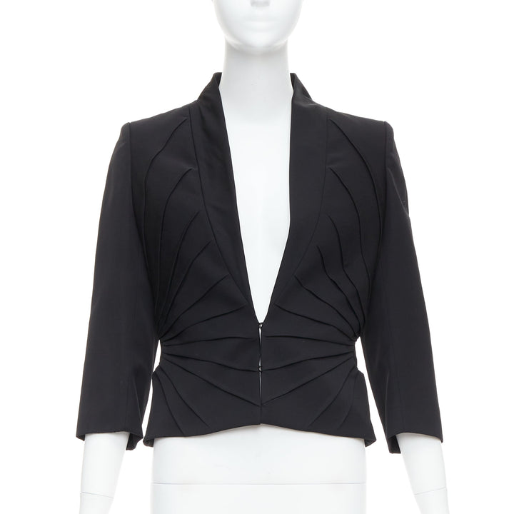 ALEXANDER MCQUEEN 2003 black virgin wool contour pleated dart blazer IT38 XS