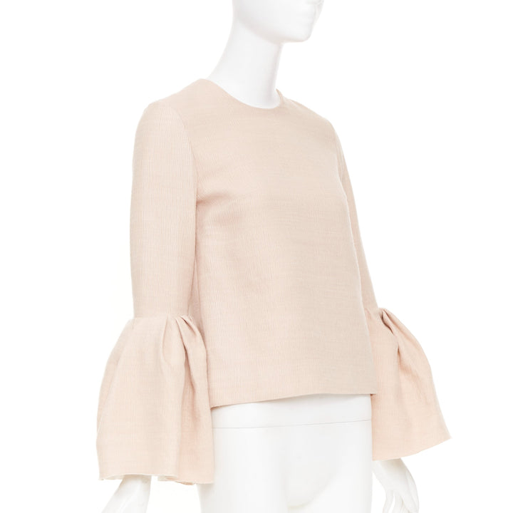 ROKSANDA Truffaut pale pink wool blend statement flared bell sleeve top UK6 XS