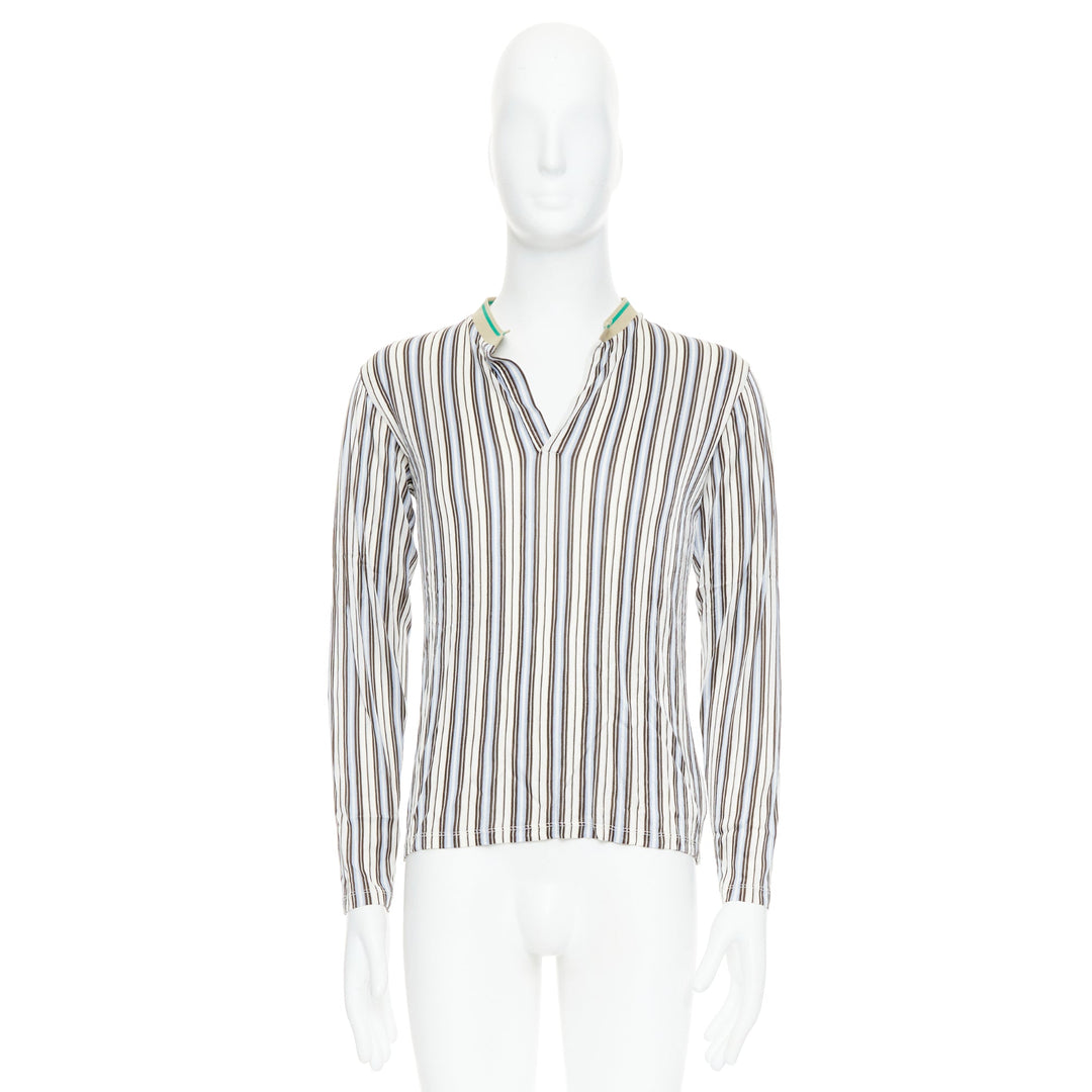 MIU MIU Vintage cream stripes green beige rib long sleeve polo shirt M