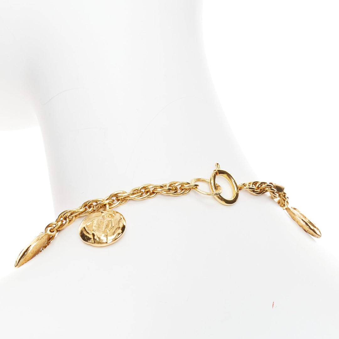 CHANEL Vintage gold tone Coco Mademoiselle Medallion chain princess necklace